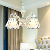 Tiffany Style Chandelier Light with Stained Glass Indoor Lighting for Foyer - Blue, 5 Lights, Adjustable Chain